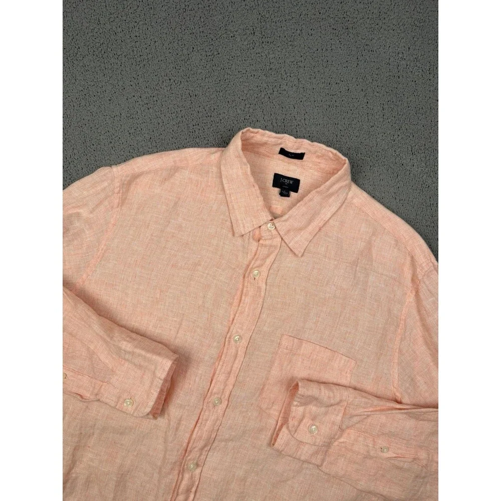 J. Crew Shirt Mens L Pink 100% Linen Button Up Long Sleeve Slim Fit Lightweight
